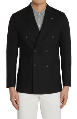 Jack Victor Hill Soft Constructed Double Breasted Wool Blend Sport Coat in Black