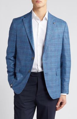 Jack Victor Midland Contemporary Fit Plaid Wool Blend Blazer in Mid Blue