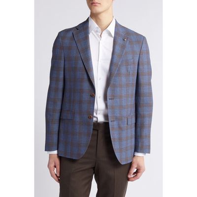 Jack Victor Midland Deco Plaid Wool Sport Coat in Medium Blue 