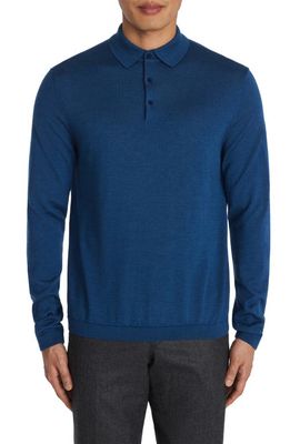 Jack Victor Redfern Long Sleeve Wool Blend Polo Sweater in Blue