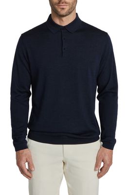 Jack Victor Redfern Long Sleeve Wool Blend Polo Sweater in Navy