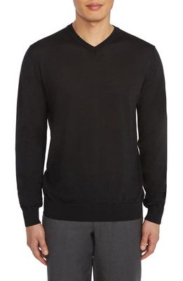 Jack Victor V-Neck Wool Blend Sweater in Black