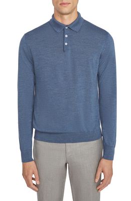 Jack Victor Wool Blend Polo Sweater in Mid Blue