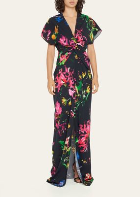 Jackie Floral-Print Twisted Front Gown