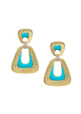 Jackie O 18K Yellow Gold, Diamond & Turquoise Drop Earrings