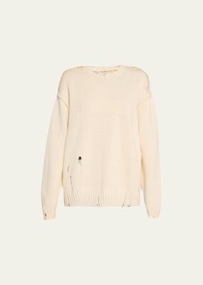 Jacobs Crochet-Back Distressed Cotton Knit Sweater