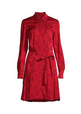 Jacquard Pleated Mini-Shirtdress