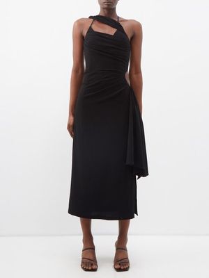Jacquemus - Abanada Side-cutout Draped Wool-blend Dress - Womens - Black