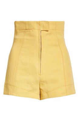 Jacquemus Areia High Waist Cutout Linen Blend Shorts in 250 Yellow
