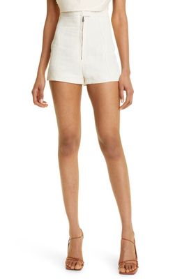 Jacquemus Areia High Waist Cutout Linen Blend Shorts in Off-White