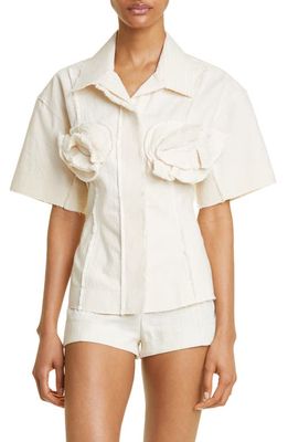Jacquemus Artichoke Short Sleeve Cotton Canvas Camp Shirt in Off-White