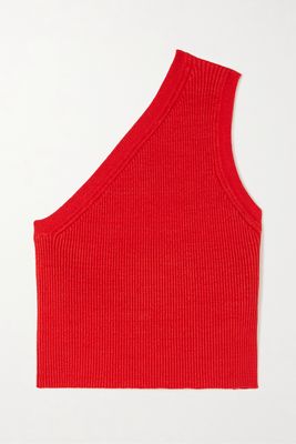 Jacquemus - Ascu Cropped One-shoulder Ribbed Linen-blend Top - Red