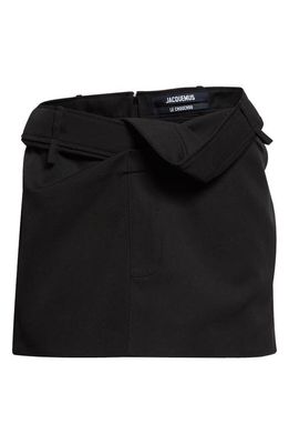 Jacquemus Bahia Drape Virgin Wool Miniskirt in Black