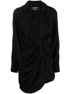 Jacquemus Bahia knotted shirt minidress - Black