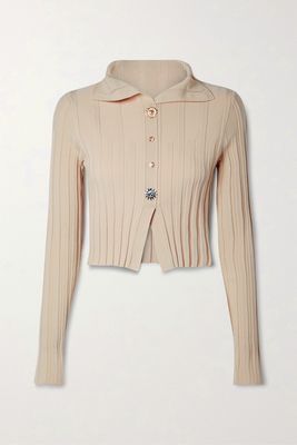 Jacquemus - Bando Cropped Button-embellished Ribbed-knit Cardigan - Neutrals