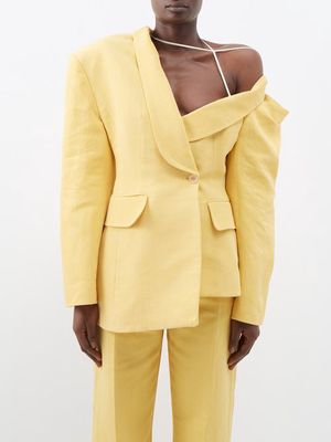 Jacquemus - Baska Off-the-shoulder Linen-blend Jacket - Womens - Yellow