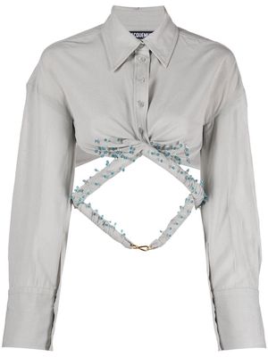 Jacquemus bead-trim cropped shirt - Grey