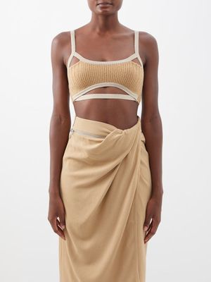 Jacquemus - Bellinu Cutout Knitted Crop Top - Womens - Light Brown