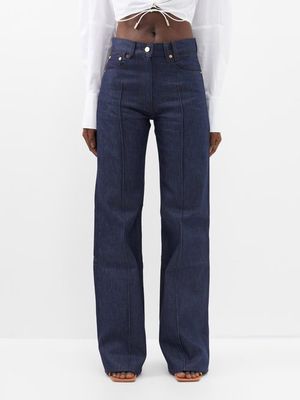 Jacquemus - Bordado Embroidered Wide-leg Jeans - Womens - Navy Brown