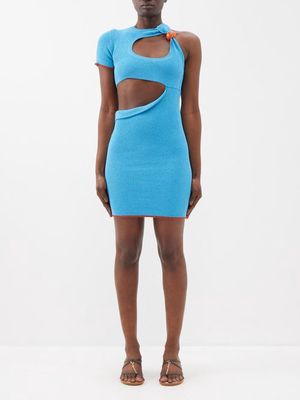 Jacquemus - Brilho One-shoulder Cutout Lurex-knit Mini Dress - Womens - Turquoise