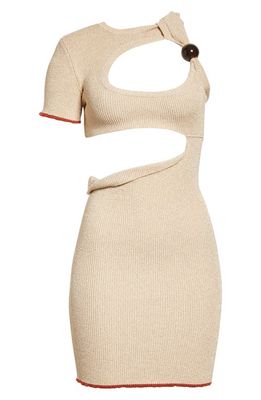 Jacquemus Brillo Metallic Rib Knit Cutout Dress in Ivory