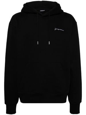 Jacquemus Brodé logo-embroidered cotton hoodie - Black