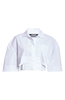 Jacquemus Courte Bari Crop Belted Shirt in White