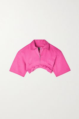 Jacquemus - Cropped Draped Cotton And Linen-blend Top - Pink
