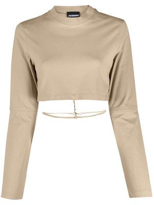 Jacquemus cropped long-sleeve T-shirt - Neutrals