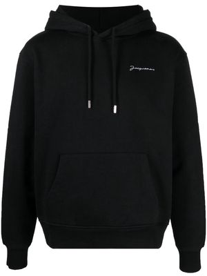 Jacquemus embroidered-logo organic-cotton hoodie - Black