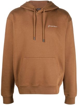 Jacquemus embroidered-logo organic cotton hoodie - Brown