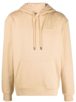JACQUEMUS embroidered-logo organic cotton hoodie - Neutrals