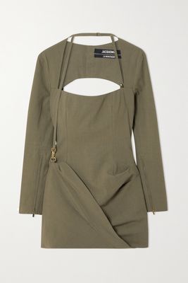 Jacquemus - Esca Cutout Draped Woven Mini Dress - Green
