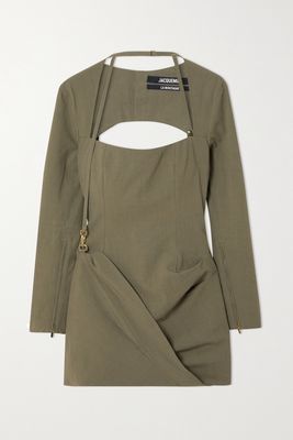 Jacquemus - Esca Cutout Draped Woven Mini Dress - Green Jacquemus - Esca Cutout Draped Woven Mini Dress - Green