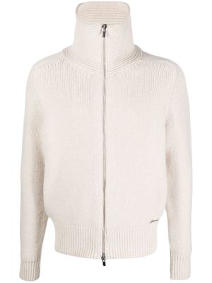Jacquemus funnel-neck zipped knitted cardigan - Neutrals