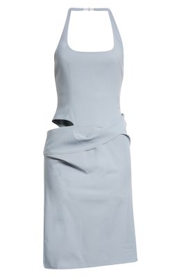 Jacquemus Hielo Cutout Stretch Wool Halter Neck Minidress in Light Blue