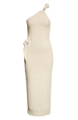 Jacquemus Knot Detail One-Shoulder Links Stitch Dress in 120 Ivory