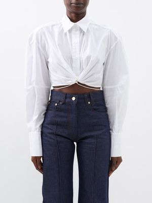 Jacquemus - Knot-front Tie-waist Cotton-poplin Cropped Shirt - Womens - White