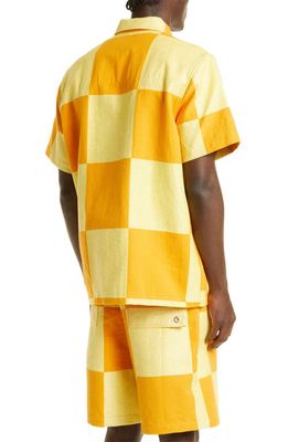 Jacquemus La Chemise Banho Check Short Sleeve Zip Overshirt in Yellow Checks