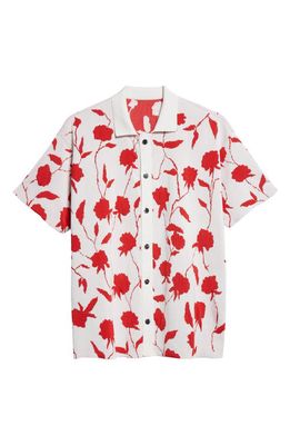 Jacquemus La Chemise Maille Rosa Short Sleeve Button-Up Jacquard Knit Shirt in Multi-White