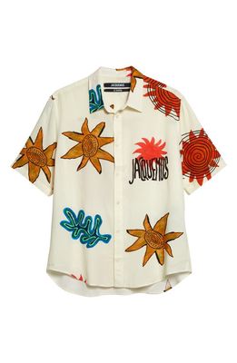 Jacquemus La Chemise Melo Print Bowling Shirt in Beige Arty Sun