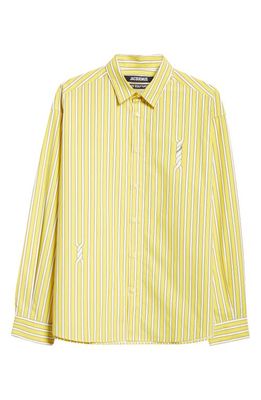 Jacquemus La Chimese Simon Twisted Stripe Button-Up Shirt in Yellow/White