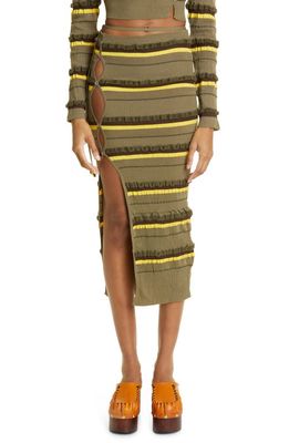 Jacquemus La Jupe Maille Concha Asymmetric Stripe Skirt in Dark Green