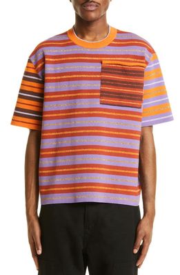 Jacquemus La Mailla Sao Shimmer Stripe Pocket T-Shirt in 070 Multi-Orange