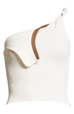Jacquemus La Maille Aceno One-Shoulder Tank Top in Off-White