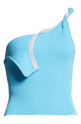 Jacquemus La Maille Aceno One-Shoulder Tank Top in Turquoise