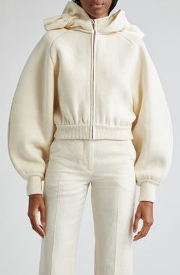 Jacquemus La Maille Crinoline Wool & Cotton Blend Zip Cardigan with Convertible Ruffle Hood in Off-White