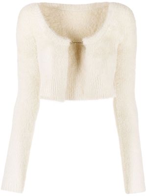 Jacquemus La Maille logo-charm cropped knitted cardigan - Neutrals
