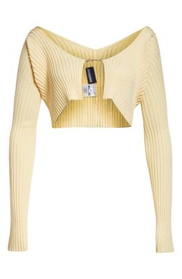 Jacquemus La Maille Pral Rib Crop Cardigan in Light Yellow