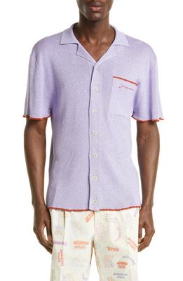 Jacquemus La Maille Prata Sparkly Knit Button-Up Shirt in 650 Purple